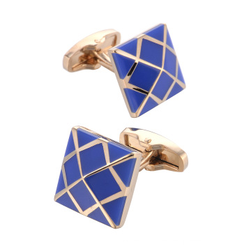 Rose Gold Plated Blue Enamel Cufflinks Trendy Classical Suit Accessories Stickpin Cufflinks